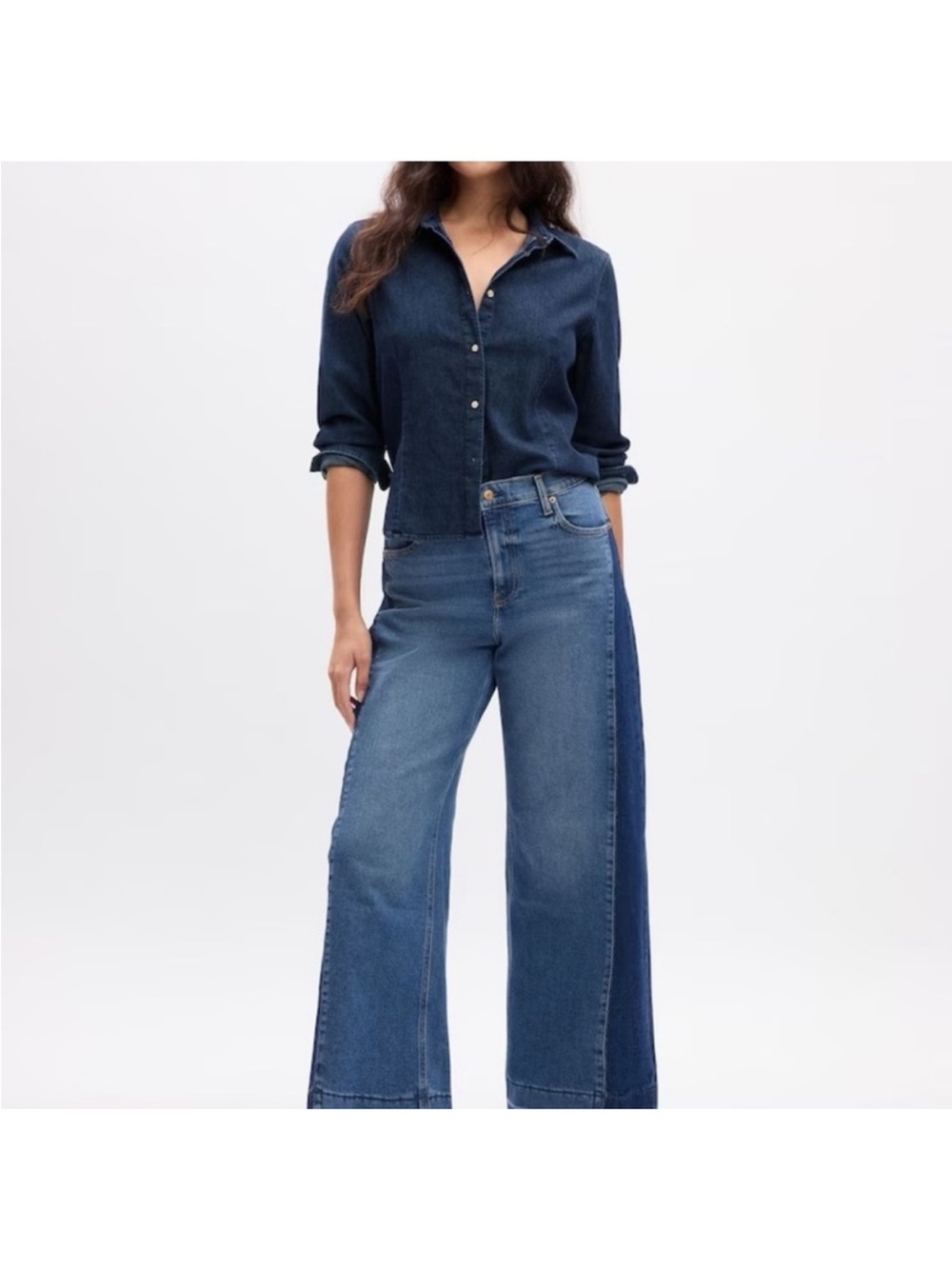 GAP High Rise Two-Tone Blue wide leg Cropped Denim Jeans